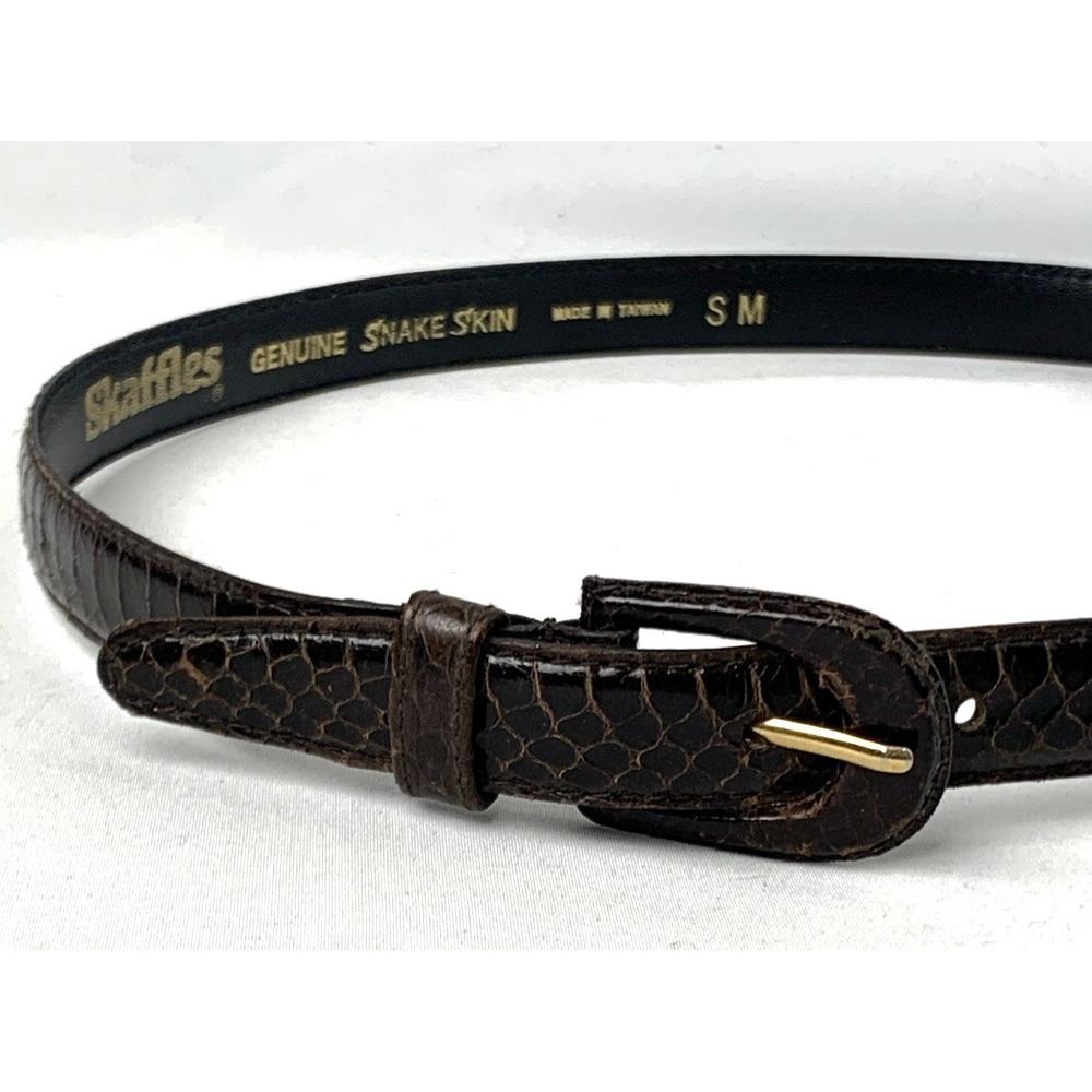 Skaffles‎ Genuine Snakeskin Belt Small Brown Skinny 3/4" Vintage Taiwan READ